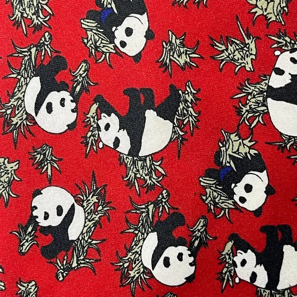 Rene Chagal Italian Design Mens Necktie Giant Panda Red Silk Classic Neck Tie